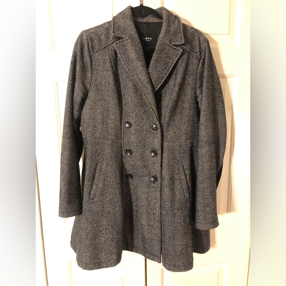 Torrid Black and Gray Pea Coat with Classic Tailoring